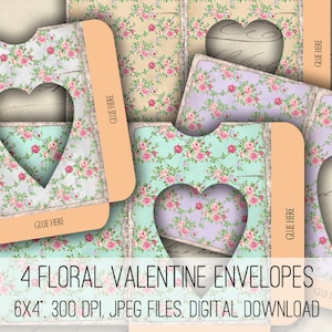 DIGITAL Heart Envelopes - Digital Collage Sheet Download -1169- Instant Download - Instant Download Printables