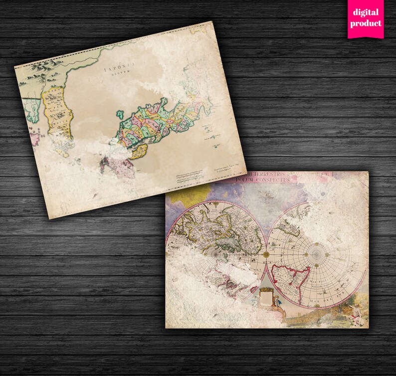 DIGITAL Grunge Old World Maps Printable Vintage World Maps Etsy
