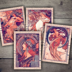 DIGITAL Alfons Mucha Women Cards -  Digital Collage Sheet Printables