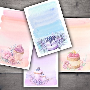 DIGITAL Aquarell Desserts Rezeptkarte Printables - Cupcakes und Desserts Digital Collage Sheet