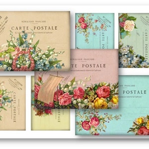 DIGITAL Floral French Carte Postale Digital Collage Sheet Download -  42  - Digital Paper - Instant Download Printables