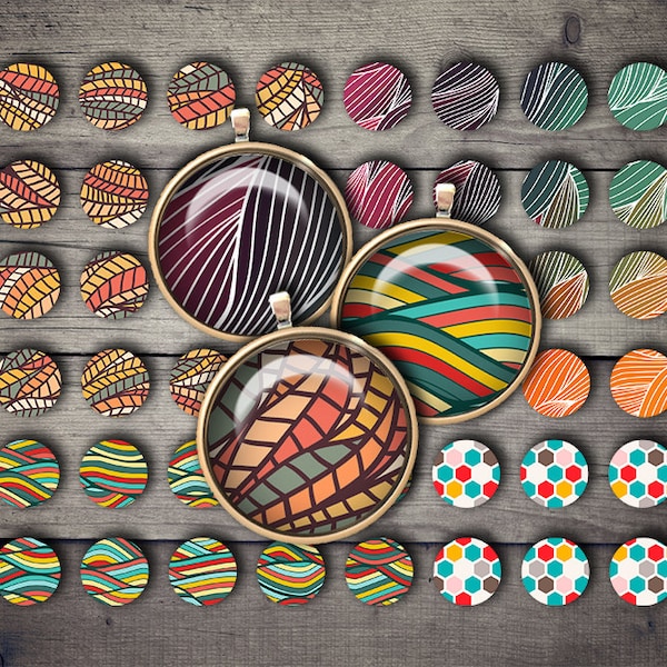 DIGITAL Printable Retro 1 inch Circles for Jewelry Pendants - Digital Collage Sheet Download