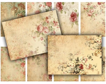 Etiquetas florales vintage: Hoja de collage digital imprimible (descarga digital)