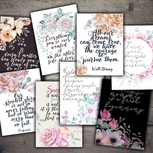 DIGITAL Inspirational Quotes Cards Printable - Digital Collage Sheet - Digital Paper Download