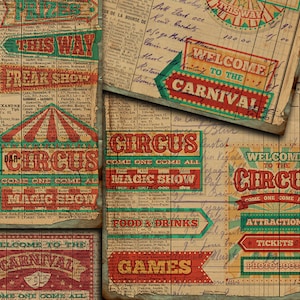 DIGITAL Vintage Circus Junk Journal Ephemera - Digital Collage Sheet Download - VBM1931