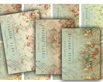 DIGITAL Floral Carte Postale Tags - Digital Collage Sheet Download - 400 - Digital Paper - Instant Download Printables