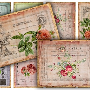 DIGITAL Digital Images - Digital Collage Sheet Download - Vintage Rosen Postkarten - 163 - Digitales Papier - Instant Download Printables