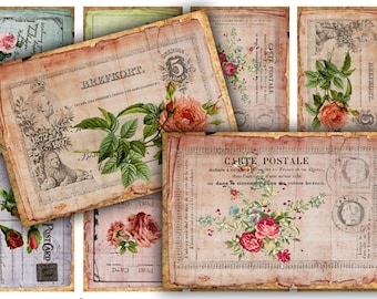 DIGITAL Digital Images - Digital Collage Sheet Download - Vintage Roses Postcards -  163  - Digital Paper - Instant Download Printables