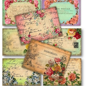 DIGITAL Vintage Rosen Postkarten Digital Collage Sheet Download - 158 - Digital Paper - Instant Download Printables