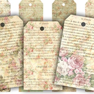 Floral Book Page Tags: Printable Collage Sheet (Digital Download)