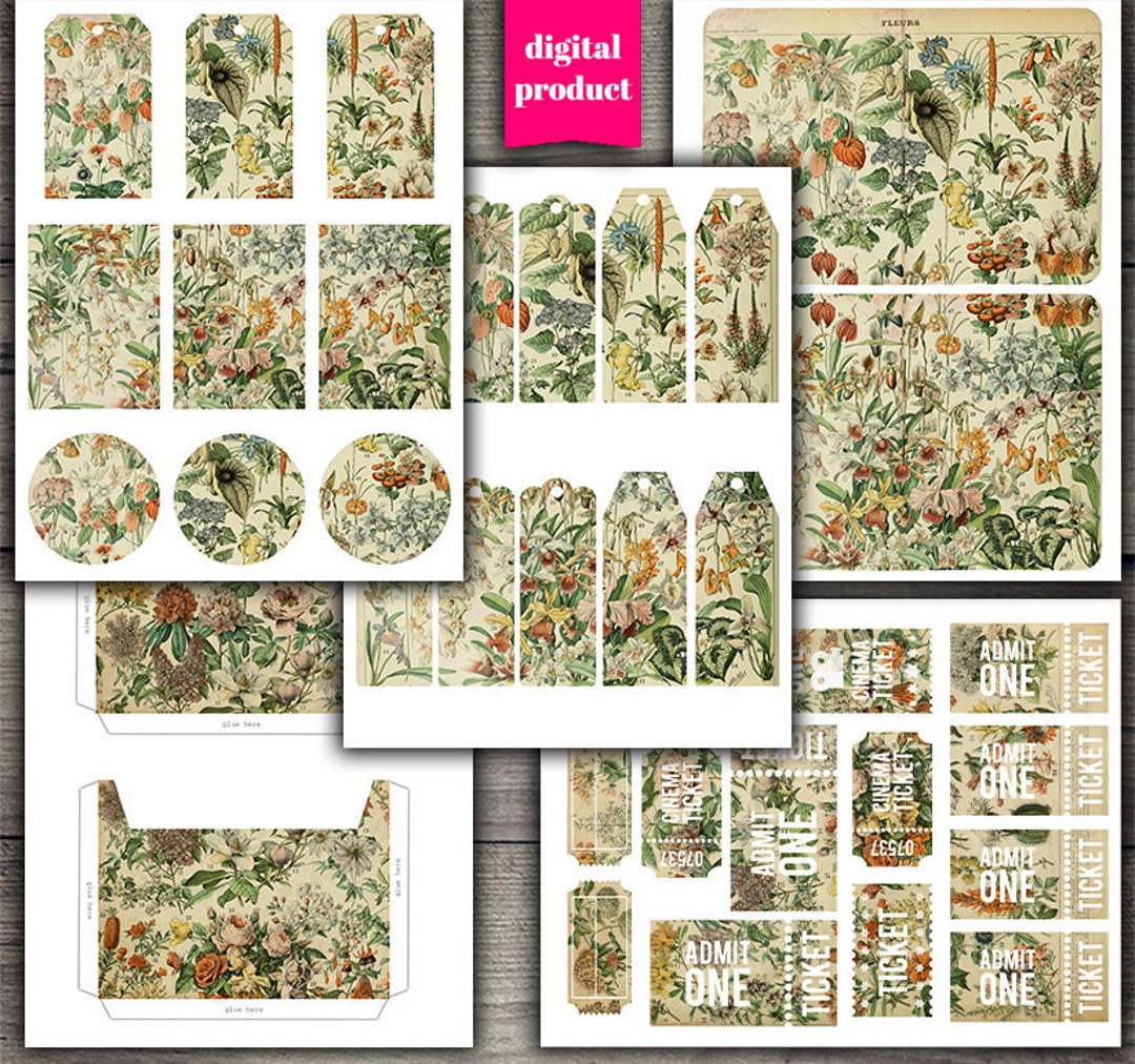 DIGITAL Vintage Botanical Junk Journal Kit - Printable Vintage Floral ...