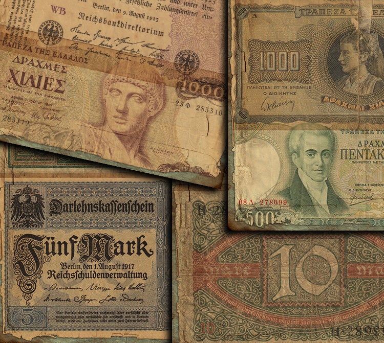 ヴィンテージ　ロールチケット　ジャンクジャーナル DIGITAL Vintage Money - Antique Banknotes - Printable Junk