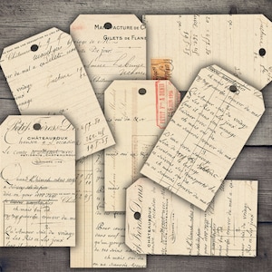 DIGITAL Vintage Handgeschrieben Ephemera Tags Digital Collage Sheet Download