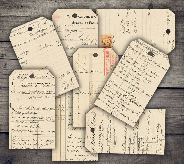 DIGITAL Vintage Handwritten Ephemera Tags Digital Collage Sheet ...