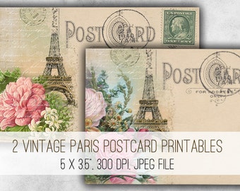 DIGITAL Vintage Paris Postcards Digital Collage Sheet Download - 1019 - Digital Paper - Instant Download Printables