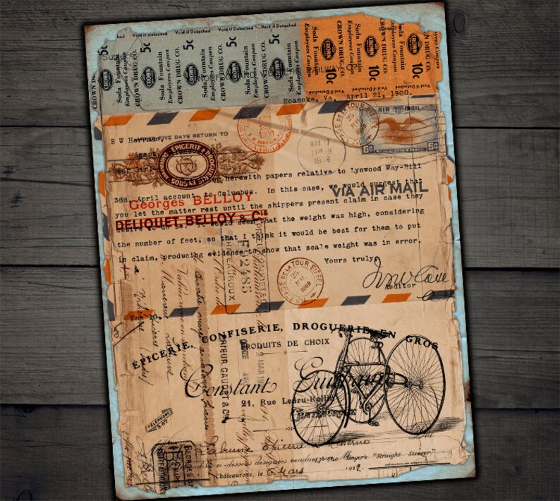 DIGITAL Vintage Grunge Postal Ephemera - Digital Collage Sheet Download ...