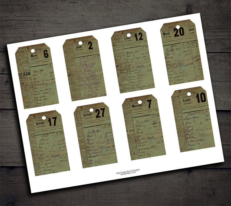 DIGITAL Vintage Numerals Ephemera Tags - Digital Collage Sheet Download ...