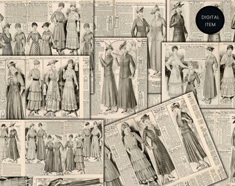 Vintage 1900's Fashion Ephemera: Printable Junk Journal Images (Digital Download)