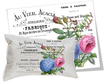 Floral French Typography Digital Collage Sheet (PNG, JPEG)