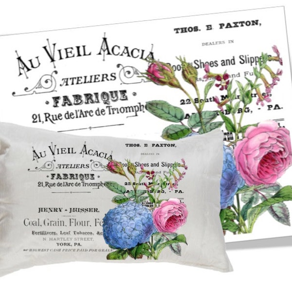 DIGITAL Digital Collage Sheet Download - Floral French Typography Image Transfer -  716  - Digital Paper - Instant Download Printables
