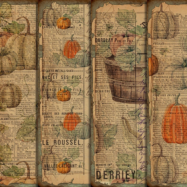 DIGITAL Vintage Fall Pumpkins - Thanksgiving Junk Journal Ephemera - Digital Paper Download - VBM1891