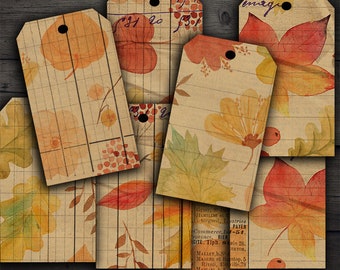 DIGITAL Printable Vintage Fall Tags - Digital Collage Sheet Download - VBM1968