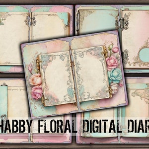 Cyfrowy pamiętnik, Vintage Floral Junk Journal, Shabby Roses, Cyfrowy papier kwiatowy, Dziennik kobiecy, Wydrukowany pamiętnik, Pobieranie pliku PDF - VBM3328