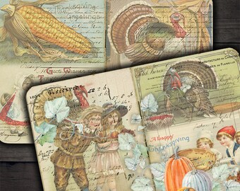 DIGITAL Vintage Thanksgiving Digital Papers - Digital Collage Sheet Download - VBM1627