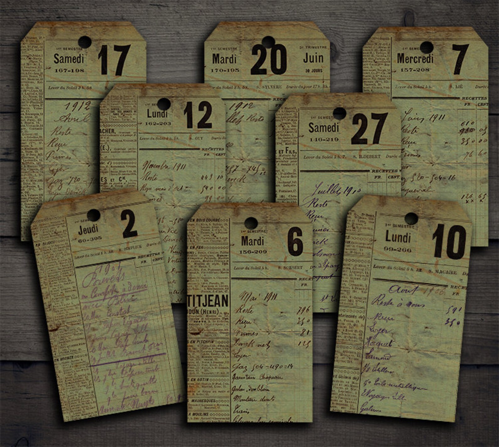 DIGITAL Vintage Numerals Ephemera Tags - Digital Collage Sheet Download ...