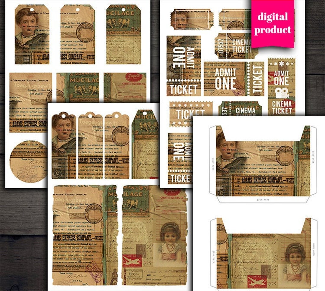 DIGITAL Vintage Junk Journal Kit Download - Printable Vintage Ephemera ...