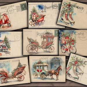 Digitale Vintage Weihnachtspostkarten, druckbare Weihnachten, Weihnachten Junk Journaling Kit, Weihnachtspapierkarten Download - VBM3247
