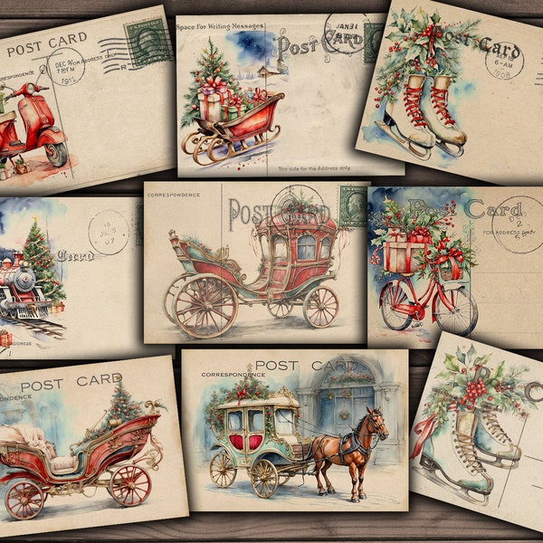 Digital Vintage Christmas Postcards, Printable Christmas, Christmas Junk Journaling Kit, Christmas Paper Cards Download  - VBM3247