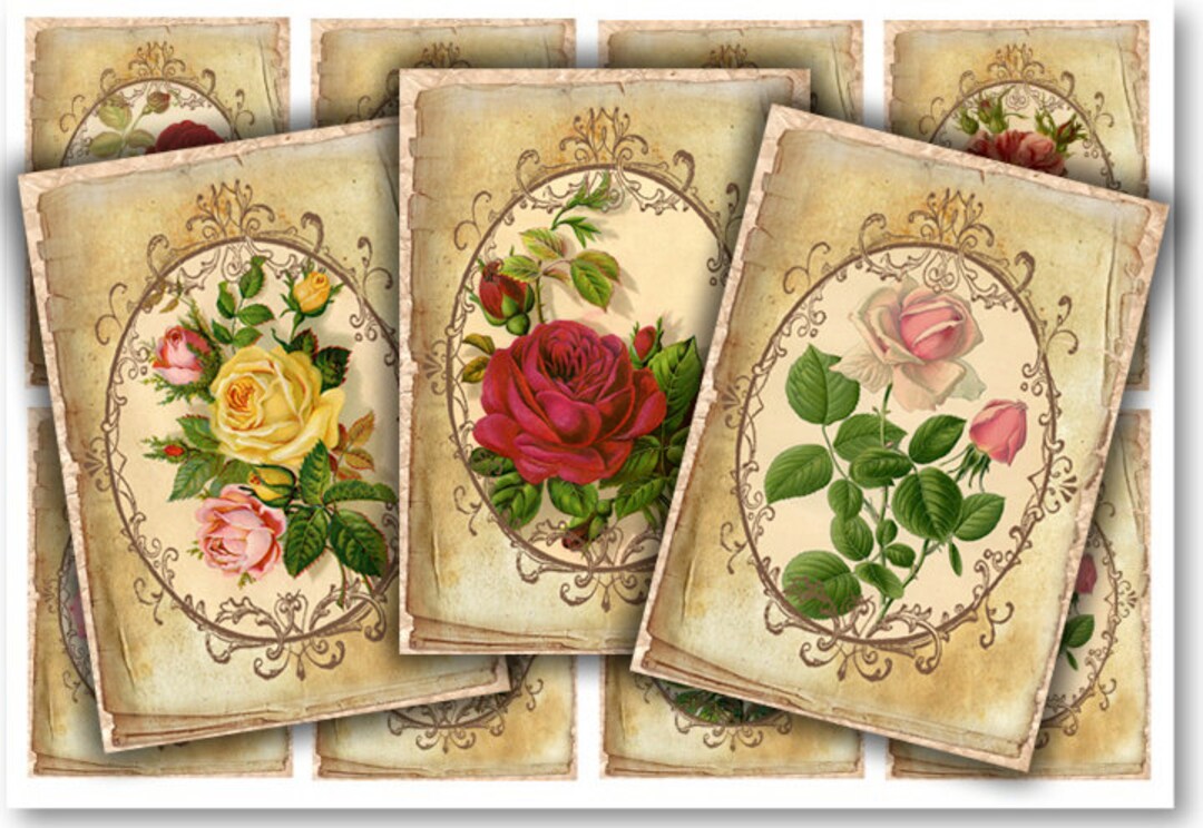 Vintage Roses Digital Collage Sheet: Printable Paper (digital Download ...