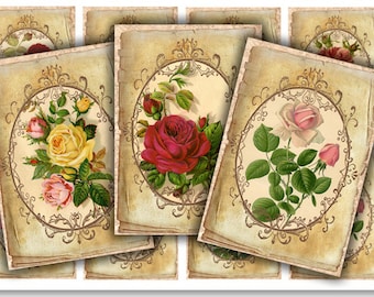 Vintage Roses Digital Collage Sheet: Printable Paper (Digital Download)