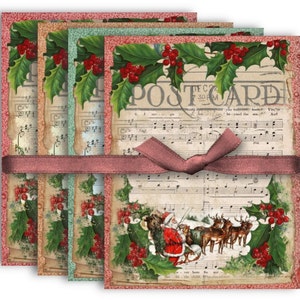 DIGITAL Vintage Navidad Postales Digital Collage Hoja Descargar