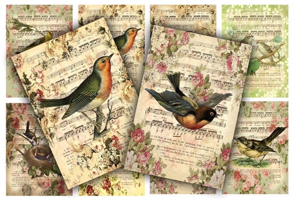 Printable Gift Tags Vintage Birds Printable Digital Download bird images 2 x 3.5