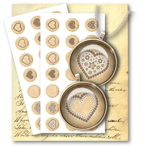Heart 1 Inch Circles: Jewelry Pendant Collage Sheet (Digital Download)