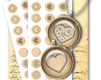 Heart 1 Inch Circles: Jewelry Pendant Collage Sheet (Digital Download)