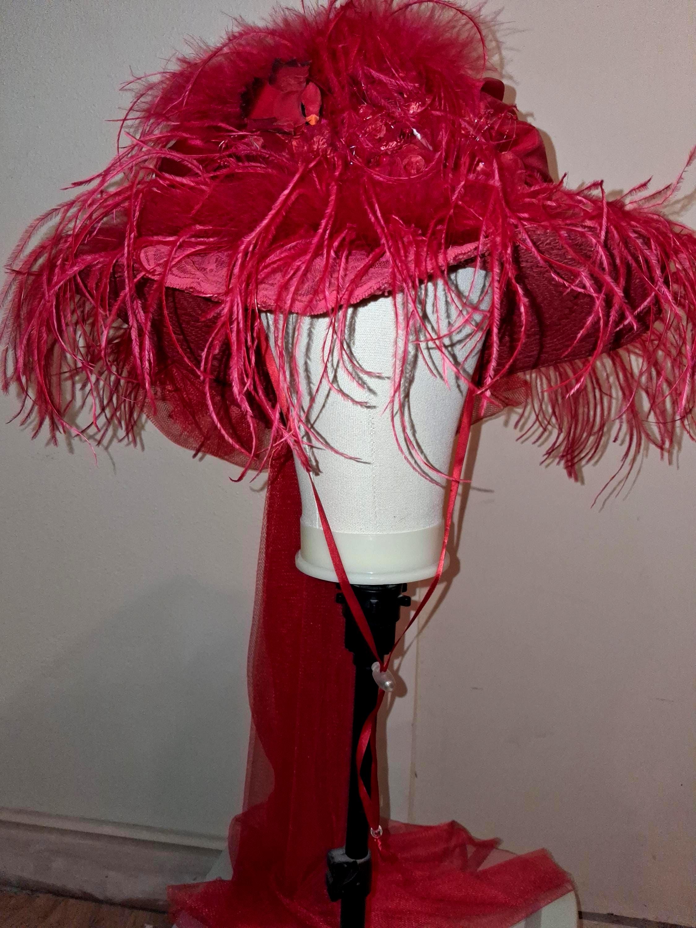 Vintage-Inspired Elsie Massey Red Satin & Feather Floral Women’s Hat SOLD} Just listed! This very fun Edwardian reproduction hat  main image 2
