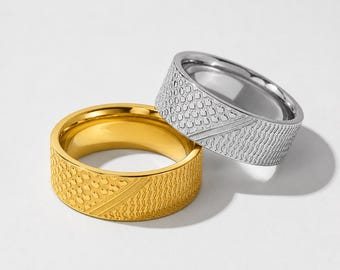 Palestinian Keffiyeh Ring, Gold-Plated or Silver Stainless Steel, Waterproof Jewelry