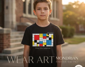T-shirt per bambini in cotone biologico ispirata a Mondrian / T-shirt con arte modernista di Mondrian