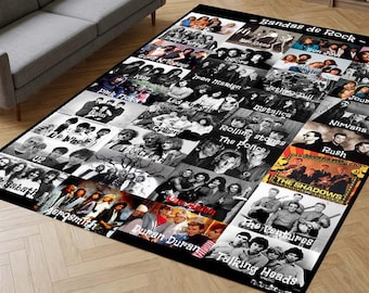 Classic Rock Band Area Rug, Retro Music Poster Carpet, Vintage Heavy Metal Non Slip Rug for Living Room, Rock N Roll Gift for Music Lover