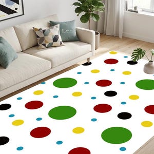 Colorful Polka Dot Area Rug, Modern Bubble Pattern Carpet for Kids Room, Playroom Decor Floor Mat, Vibrant Circles Non Slip Washable Rug