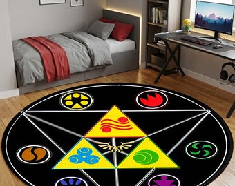 Zelda Triforce Round Rug Zelda Medallions Crest Floor Rug Gamer Area Carpet for Room Gaming Decor Circular Mat Gift for Gamers Nerd Art