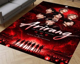 BTS Arirang Kpop Area Rug, K-Pop Printed Carpet, Dynamic Red Music Room Decor, Custom Anime KPop Bedroom Rug, Gift for Army, Large Rug