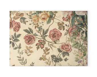 Glazen snijplank met vintage roos bloemen | Gebloemde keukendecoratie