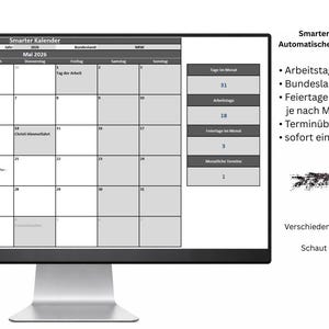 Smart Excel Calendar | Automatic Holidays by State | Dashboard | Appointment Planner | Workday Calculator - Color: Gray