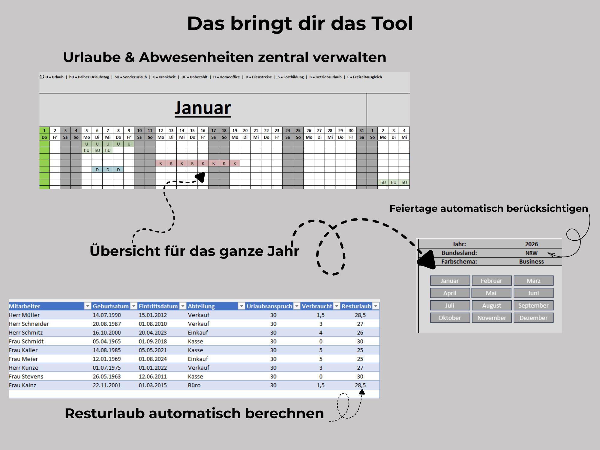 Absence Tracker Tool Absence Planning Excel With Dashboard – Employee Vacation Schedule ...