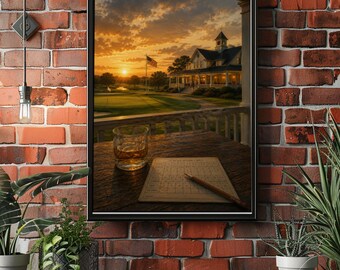 Luxury Golf Clubhouse Poster, Sunset Golf Course Wall Art, Country Club Decor, Golf Lover Gift, Elegant Sports Print