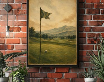 Vintage Golf Landscape Poster, Rustic Golf Course Wall Art, Country Club Decor, Minimal Golf Print, Golf Lover Gift